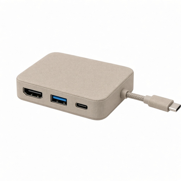 5-in-1 USB-C Hub, Beige Fabric Finish, HDMI and USB Ports