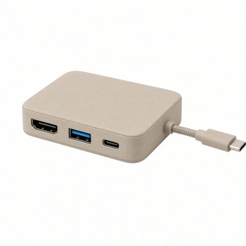 5-in-1 USB-C Hub, Beige Fabric Finish, HDMI and USB Ports