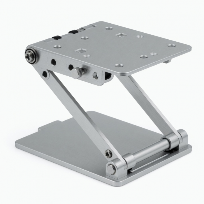 Aluminum Folding Stand with Hinged Support, Silver Metal Construction