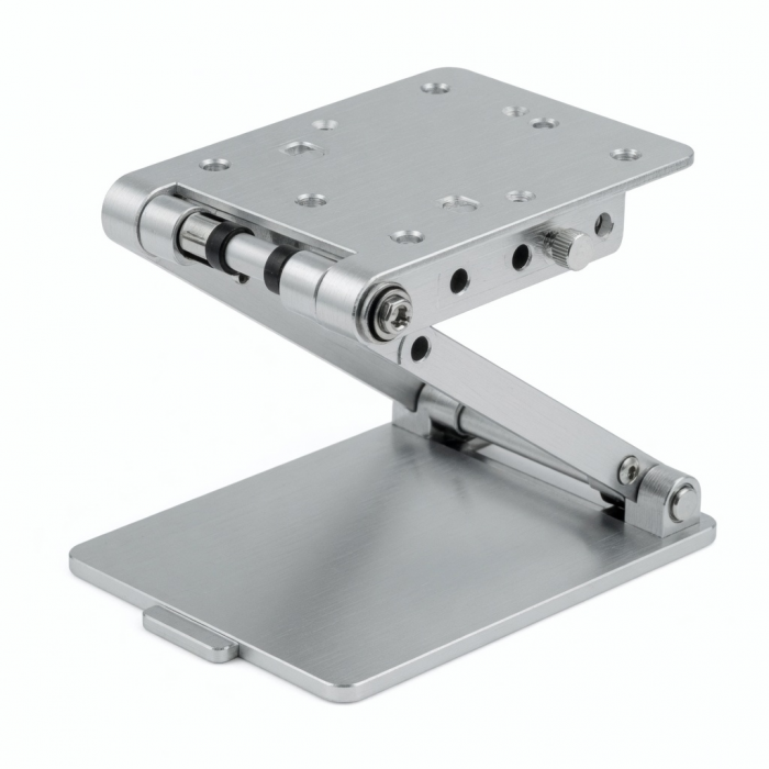 Aluminum Folding Stand with Hinged Support, Silver Metal Construction